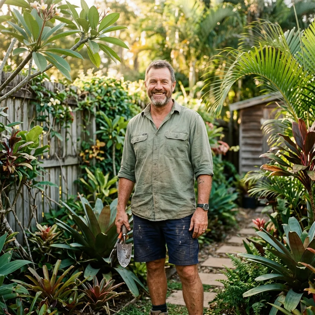 Ross Gullotta, owner of Rosco's Home and Garden, smiling in a Queensland garden